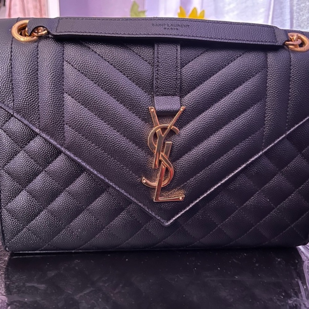 Saint Laurent black Medium Mixed Metalasse envelope bag